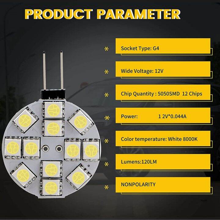 12pcs-g4-puck-ไฟ-led-หลอดไฟด้านข้างฐานรอบ-g4-5050-12smd-led-rv-camper-light-home-ไฟอ่านหนังสือ