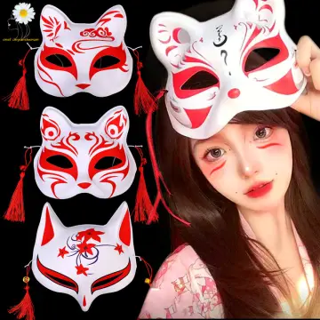 Anime Halloween Foxes Mask Japanese Cosplay Rave Hand-Painted Anime Demon  Slayer Half Face Cat Masks Festival Party Props