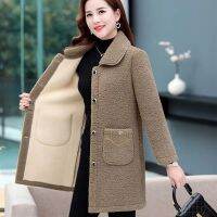 QBELY แม่วัยกลางคน Faux Lamb Wool Coat ฤดูใบไม้ร่วงฤดูหนาวหลวมแขนยาว Outerwear หญิงเสื้อ Parkas Casual Top