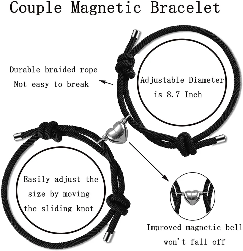 1Pair Two halves Heart Magnetic Bracelet Steel Pendant Couple Bracelets for  Lover Friendship Bracelets Braid Rope Magnet Jewelry