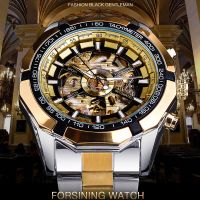 ZZOOI Forsining Skeleton Dial Mechanical Watches Mens Luminous Automatic Golden Watch Waterproof Sport Style Wristwatch Montre Homme