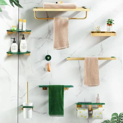 Bathroom Accessories Set, Corner Shelf ,Towel Rack,Paper Holder,Towel Bar,Towel Hanger Marble and brass bathroom Hardware