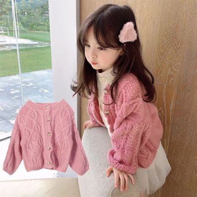 ❦✣ Girls Cardigan Children Spring And Autumn Fashion Retro Knitted Sweaters Baby Thick Coat