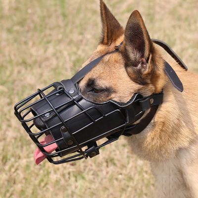 ตะกร้อโลหะกันกัดสำหรับสุนัขตะกร้อสวมปากฝึกสุนัขป้องกันการกัดสำหรับสุนัขเยอรมันเชพเพิร์ต Doberman