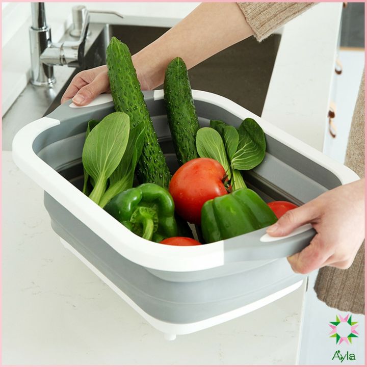 ayla-เขียง-2-in-1-อุปกรณ์ในครัวเรือน-กะละมังพับได้-ซิลิโคนและพลาสติกคุณภาพดี-อุปกรณ์ในครัวเรือน-foldable-cut-board-and-sink