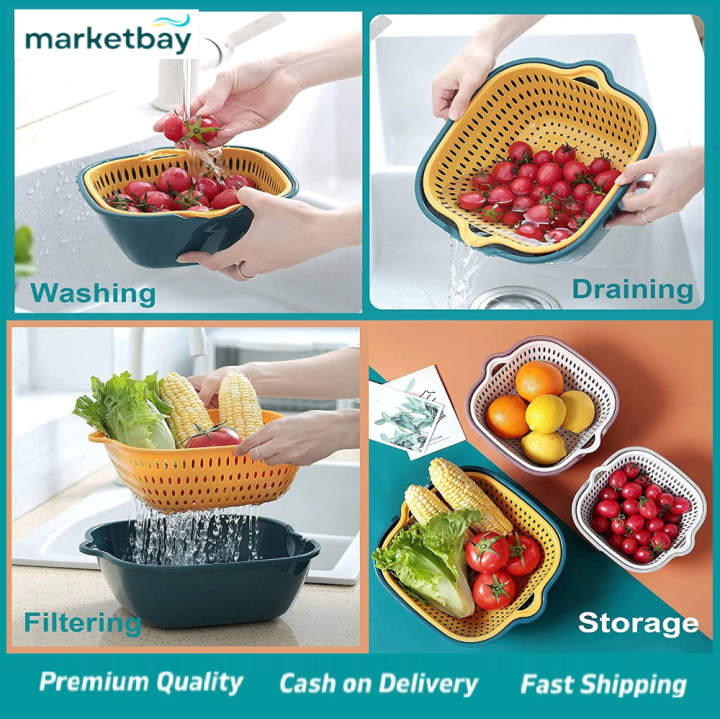 Marketbay Dual Layer Drain Basket Drain basket for fruit and vegetables ...