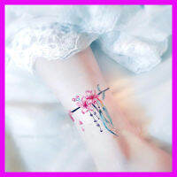 Tattoo stickers peach blossom feather flower petals ankle bracelet waterproof and durable women