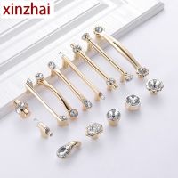 ✠♛☒ European Gold Luxury Crystal Cabinet Handles Zinc Alloy Drawer Knobs Cupboard Wardrobe Door Pulls Furniture Hardware