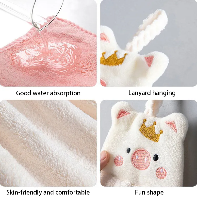 1pc Cute Pig Shaped Hanging Hand Towel, Grey