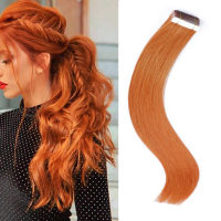 【CW】Ginger Orange Soft Straight zilian Human Hair 26 inch Tape In Human Hair Extensions For Black Women Tape Ins Hair Extension