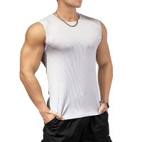 New mens sports vest crewneck solid color speed dry running training ice silk vest fitness top mens style Tank Top