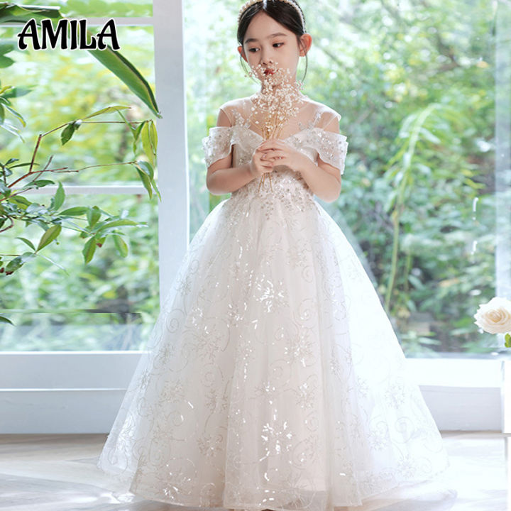 AMILA Váy Dạ Hội Cho Trẻ Em Váy Cưới Váy Công Chúa Lông Mịn Màu Trắng Váy  Hoa Cho Bé Gái Váy Biểu Diễn Piano Cho Bé Gái  Lazadavn