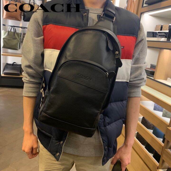 Coach new crossbody bag men casual chest bag lychee pattern leather