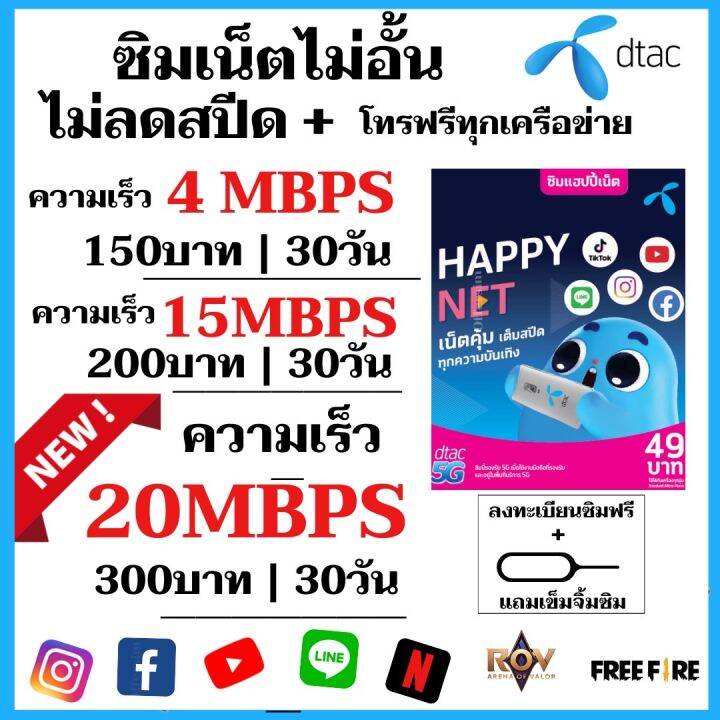 ซิมเทพ ดีแทค Dtac เน็ต 4/15/20/ เม็ก *เลือกสมัครเอง* เน็ตไม่อั้น  40Gb+แถมฟรีโทรทุกเครือข่าย *** มีลงทะเบียนฟรี จำกัด1ซิม | Lazada.Co.Th