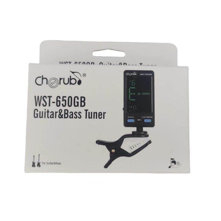 cherub-professional-tuner-wst-650gb-for-guitar-bass-auto-clip-on-mic-pickup-mode-support-pitch-flat-adjustment-lcd-display