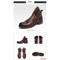 【high quality】European and American r zipper mens boots new pleated Chelsea rider boots big head casual cowboy boots R2Mp