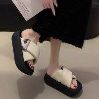 European Metal Slippers To Wear 2023 Thick-Soled Heightening Sandals Vacation Beach Shoes Trend