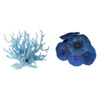 2 Pcs Aquarium Plant Artificial Coral Aquarium Fish Tank Artificial Coral Decor, 3.5x3.5CM &amp; 13x17x6Cm