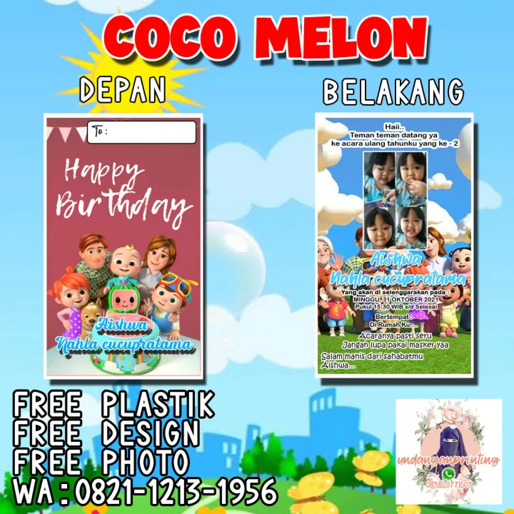 Undangan Karakter Cocomelon ( 100 PCS / 50 PCS / 30 PCS/ 20 PCS