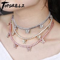 TOPGRILLZ Butterfly Chain 34MM Tennis Chain Choker Necklace Iced Out Cubic zircon Bling Hip Hop Charm Jewelry For Men Women