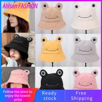 AHLSEN ลำลองกลางแจ้งแฟชั่นผ้ากำมะหยี่กันลมหมวกชาวประมง Topi Bucket กบน่ารักหมวกสตรีขน Faux