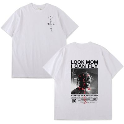 【New】 [New] 2021 Cactus Jack T-shirt Summer Unisex LOOK MOM I CAN FLY Travis Scott T shirt Hip Hop Harajuku Graphic print Logo Tops