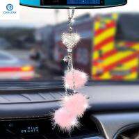 COOLCAR คริสตัล Hairball Bling เพชรกระจกมองหลัง Hiasan Mobil รถจี้คริสตัลสีชมพูลูกบอลเสน่ห์เครื่องประดับรถแขวนรถ