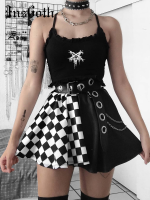 InsGoth Punk กระโปรง Gothic Plaid A Line กระโปรงมินิ Harajuku Streetwear เซ็กซี่ลายสก๊อต Patchwork กระโปรง E Girl Grunge Y2K Club Wear