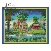 Crossdecor Cross Stitch ชุดวัสดุ DMC 11CT 14CT Aida ผ้าผ้า Landscape Series Stamped เย็บปักถักร้อยชุดตกแต่งสำหรับ Sala Wall - Country House