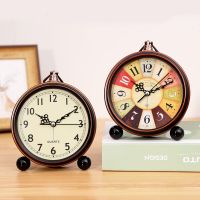 Vintage Retro Alarm Clock Round Metal Small Clocks Night Light Super Silent Table Desk Quartz Clock Time For Bedroom Living Room