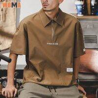 WOMA M--8XL เสื้อยืดผู้ชายวินเทจแขนสั้นเสื้อโปโลอเมริกันดีไซน์ของผู้ชายเสื้อยืดเครื่องมือซิปครึ่งหลวมขนาดใหญ่ยอดนิยม