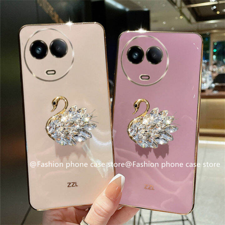 phone-case-เคส-realme-11-4g-5g-realme-c51-c53-nfc-ข้อเสนอสุดพิเศษส่องแสงหรูหราเคลือบขนมรูปหงส์เคลือบนิ่ม-realme-11-4g-5g-nfc-2023