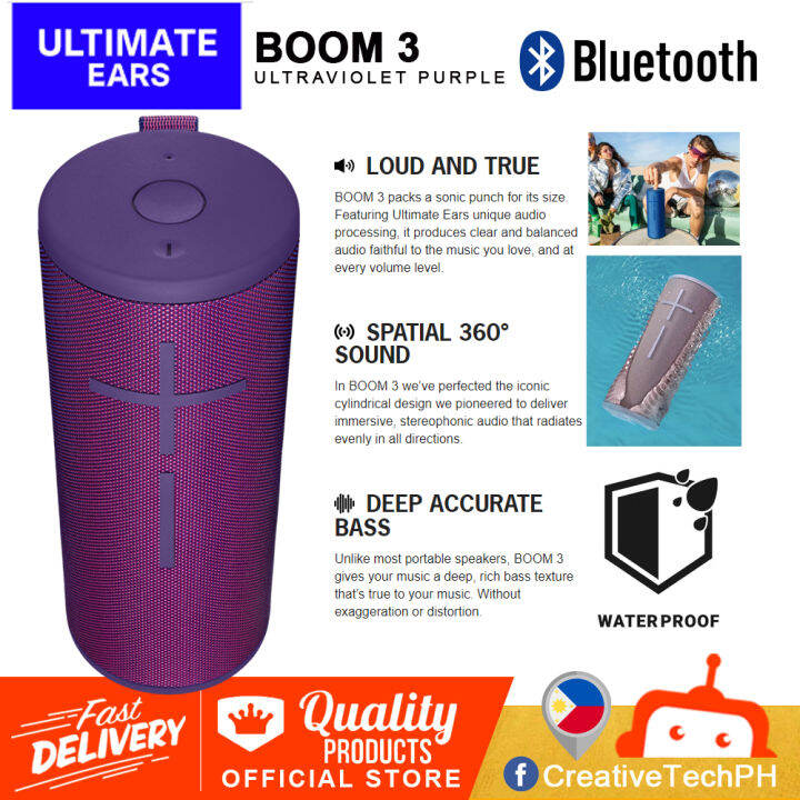 BOOM 3 ULTRAVIOLET PURPLE UltimateEar WATERPROOF Bluetooth Speaker ...