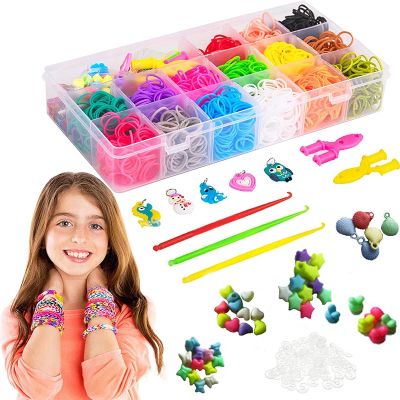600/1500 Colored Rubber Band Bracelet Making Kit Rubber Band Filling Kit Children Bracelet Knitting Kit DIY Handmade Toys