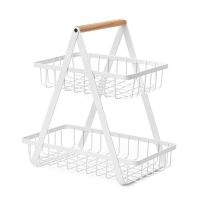 2-Tier Metal Fruit Basket Portable Kitchen Storage Counter top Shelf Rack for Fruits Vegetables Household Cosmetic Toiletries