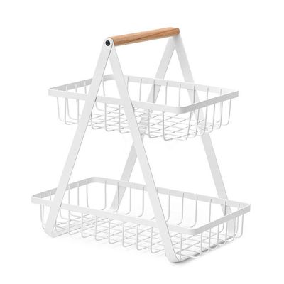 2-Tier Metal Fruit Basket Portable Kitchen Storage Countertop Shelf Rack for Fruits Vegetables Household Cosmetic Toiletries