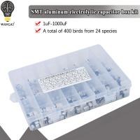 WAVGAT 1UF~1000UF 6.3V-50V 400Pcs 24Value SMD Aluminum Electrolytic Capacitors Assortment Kit + Box