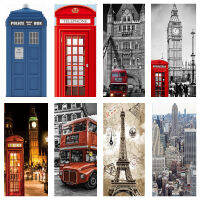 London ตู้ศัพท์ไวนิลสติกเกอร์ประตู3D Paris Modern Art Design วอลล์เปเปอร์สำหรับตกแต่งห้องที่ถอดออกได้ตู้แช่แข็ง Posters