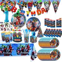 №♘┋ Hulk Iron Spider Man Party Supplies Decorations Kids Birthday Disposable Tableware Tablecloth Cups Baby Shower Party Favors Boys