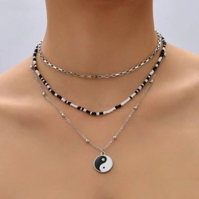 JDY6H New Bohemian Charm Yin &amp; Yang Pendant Beaded Chain Layered Fashion Necklaces Jewelry For Women Elegant Accessories X0127