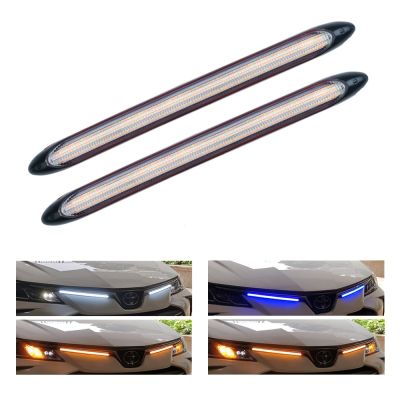 【CW】2pcs Flexible DRL LED Strip Car Daytime Running Light Auto Headlights Waterproof White Turn Signal Yellow Brake Flow Lamps 12V