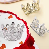 （A VOGUE）❄ 1PC Gold Silver Mini Crown Cake Topper Pearl Garland Children Hair Ornaments Wedding Birthday Party Decoration Supplies