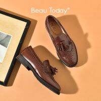 LllffG BeauToday รองเท้า Brogues หนังน่องผู้หญิงแบบรองเท้าโลฟเฟอร์ลำลองปลายโค้งมนปลายเท้า A21046แบบสวมรองเท้าส้นแบนสำหรับผู้หญิงทำมือ