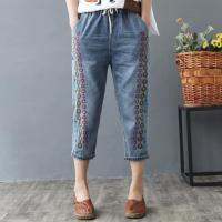 【มีไซส์ใหญ่ ]Plus size women jeans Elastic waist Embroidery pants denim pants