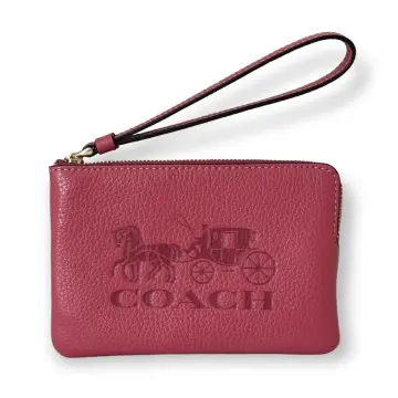 Coach Corner Zip Wristlet Large Horse Carriage Black in Leather