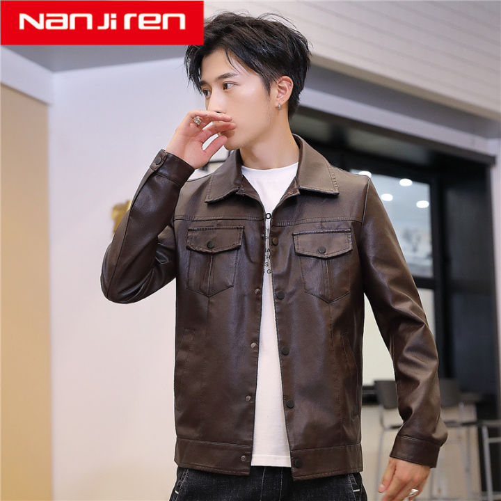 nanjirenเสื้อผ้าผู้ชายหนัง-2019-เวอร์ชั่นเกาหลีใหม่ของฤดูใบไม้ผลิและฤดูใบไม้ร่วงหล่อบางเสื้อแนวโน้มรถจักรยานยนต์เสื้อหนังเยาวชนชาย