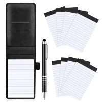 10Pcs Mini Pocket Notepad Holder Set with Metal Pen and Pocket Notebook Refills (Black)