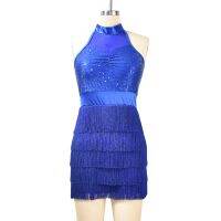 MiDee แขนกุด Mock Neck Sequins Top 5ยาง Fringes Dance Dress เครื่องแต่งกายละติน