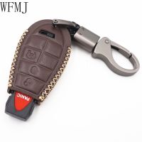 [A Neotype] WFMJ หนังสีน้ำตาลสำหรับ Chrysler 300 Dodge Grand Caravan Journey Magnum Ram Jeep Grand Cherokee 4ปุ่ม Key Fob Case