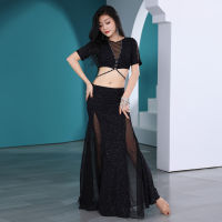 Professional Belly เต้นรำชุดเครื่องแต่งกาย Shinny Belly เต้นรำเพชร Top Mermaid กระโปรง2ชิ้นผ้า Oriental Dance Dress สำหรับผู้หญิง